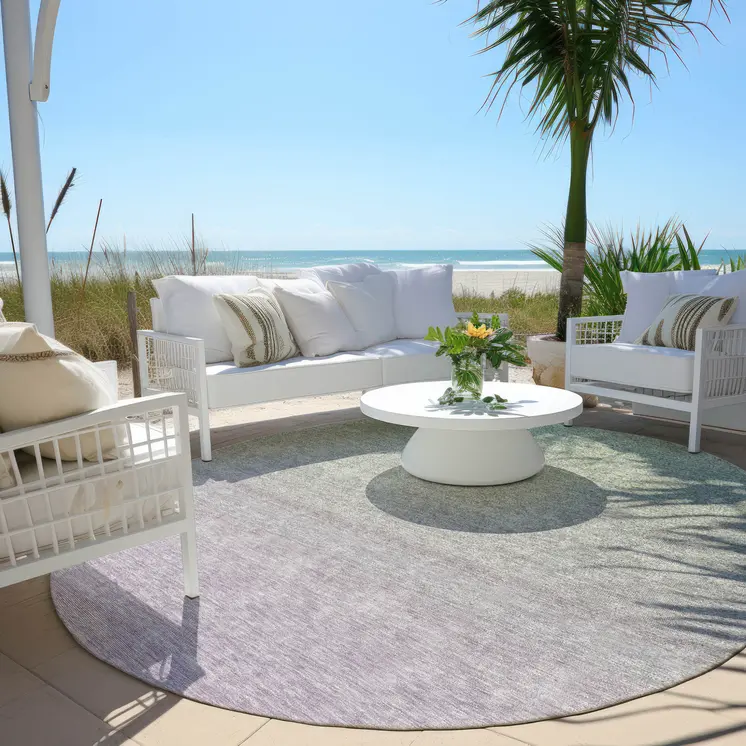 8' Artichoke Green And Lavender Round Ombre Washable Indoor Outdoor Area Rug