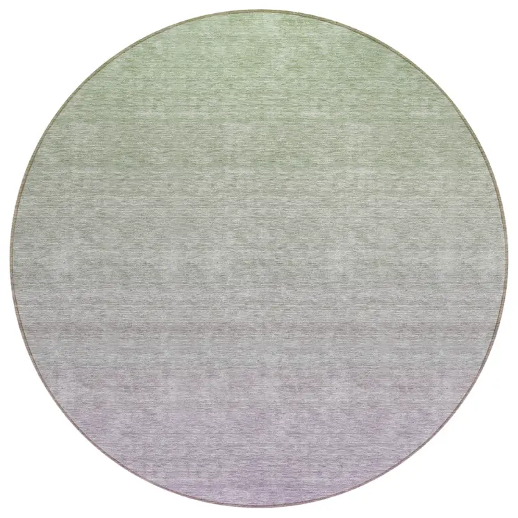 8' Artichoke Green And Lavender Round Ombre Washable Indoor Outdoor Area Rug