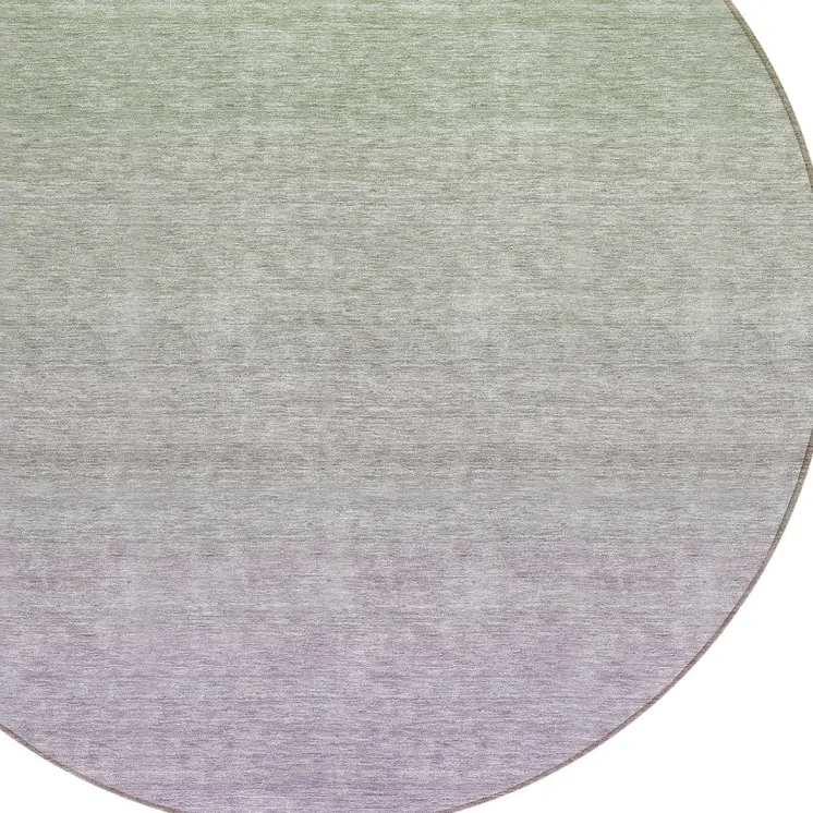 8' Artichoke Green And Lavender Round Ombre Washable Indoor Outdoor Area Rug