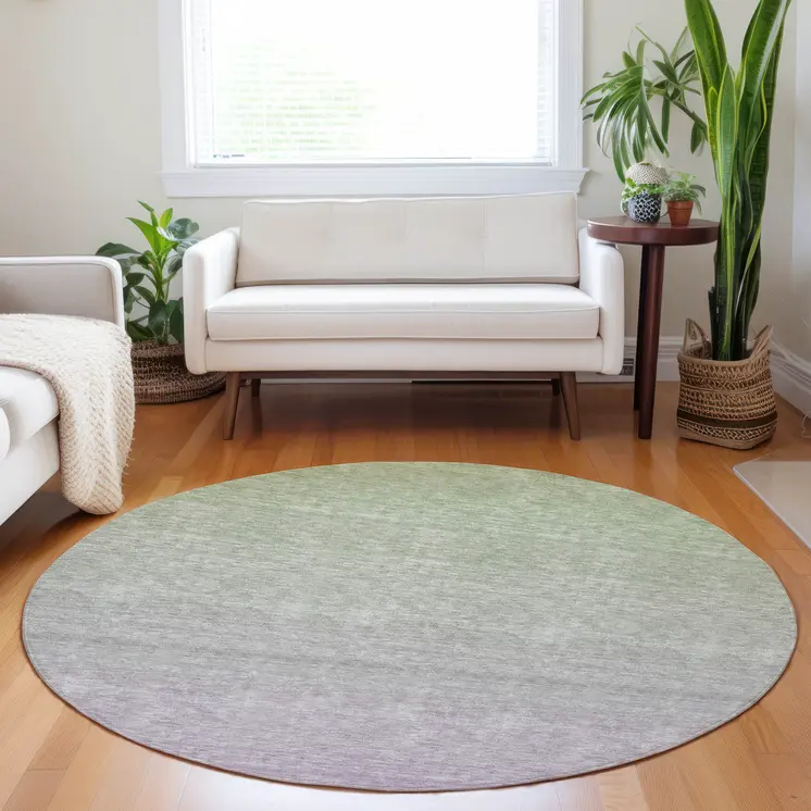 8' Artichoke Green And Lavender Round Ombre Washable Indoor Outdoor Area Rug