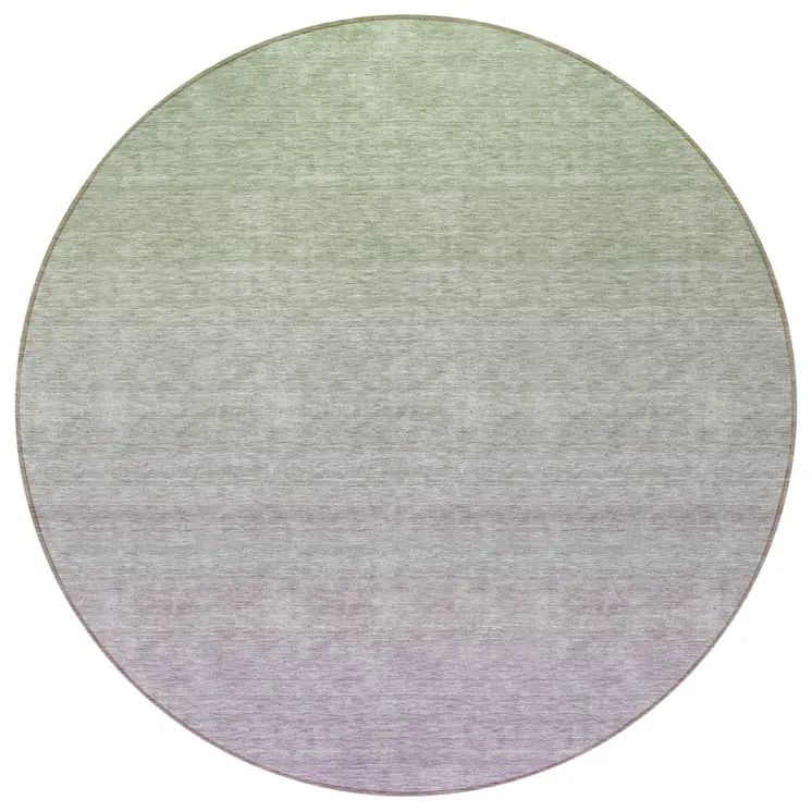 8' Artichoke Green And Lavender Round Ombre Washable Indoor Outdoor Area Rug