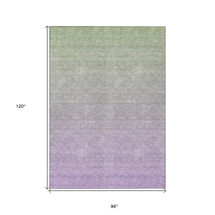 8' X 10' Artichoke Green And Lavender Ombre Washable Indoor Outdoor Area Rug
