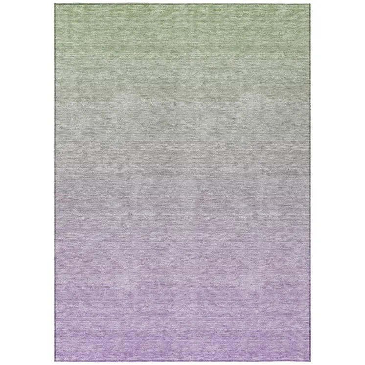 8' X 10' Artichoke Green And Lavender Ombre Washable Indoor Outdoor Area Rug