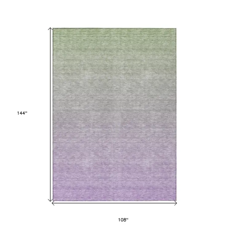 9' X 12' Artichoke Green And Lavender Ombre Washable Indoor Outdoor Area Rug