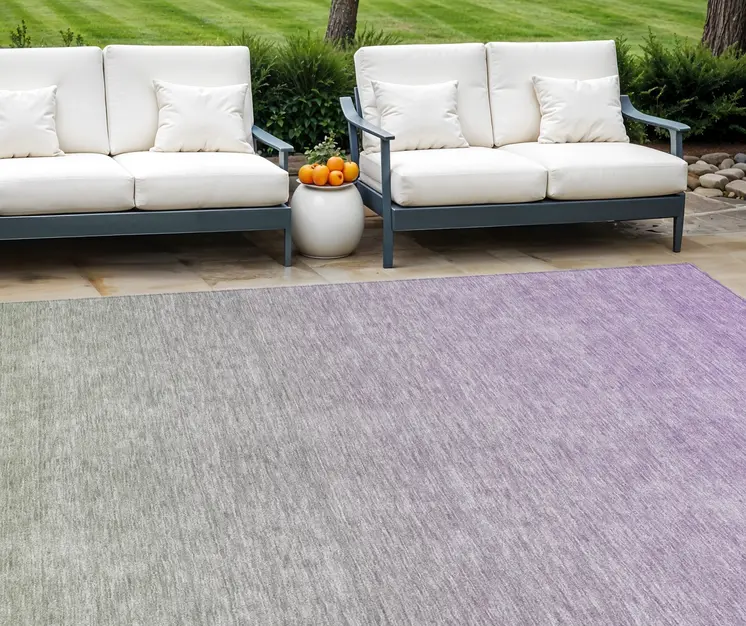 9' X 12' Artichoke Green And Lavender Ombre Washable Indoor Outdoor Area Rug