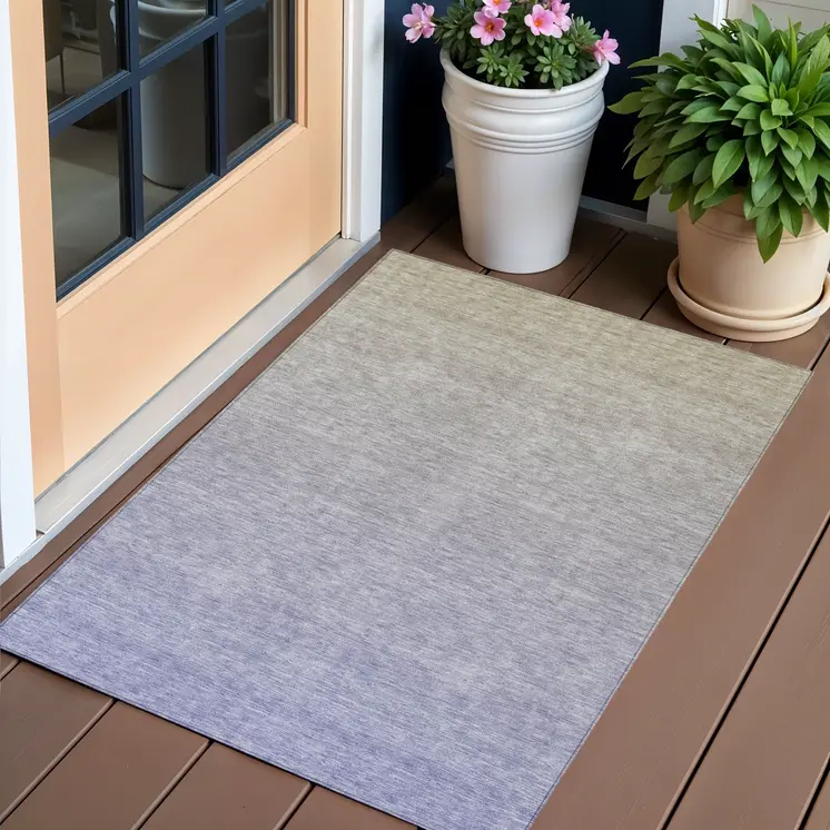 3' X 5' Beige Tan And Blue Ombre Washable Indoor Outdoor Area Rug