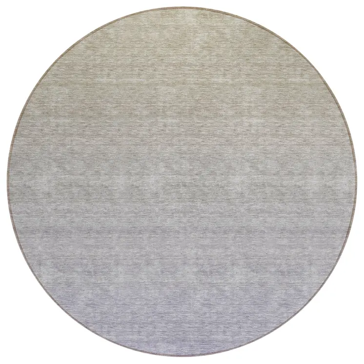 8' Beige Tan And Blue Round Ombre Washable Indoor Outdoor Area Rug