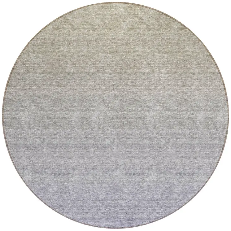 8' Beige Tan And Blue Round Ombre Washable Indoor Outdoor Area Rug