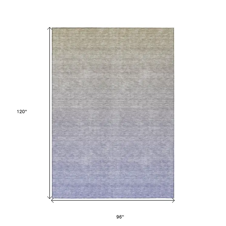 8' X 10' Beige Tan And Blue Ombre Washable Indoor Outdoor Area Rug