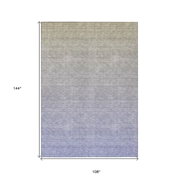 9' X 12' Beige Tan And Blue Ombre Washable Indoor Outdoor Area Rug