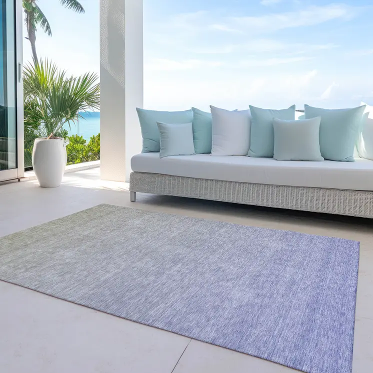 9' X 12' Beige Tan And Blue Ombre Washable Indoor Outdoor Area Rug