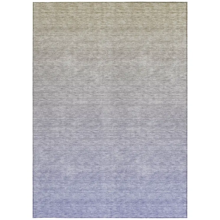10' X 14' Beige Tan And Blue Ombre Washable Indoor Outdoor Area Rug