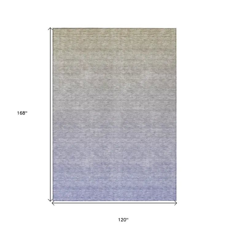 10' X 14' Beige Tan And Blue Ombre Washable Indoor Outdoor Area Rug