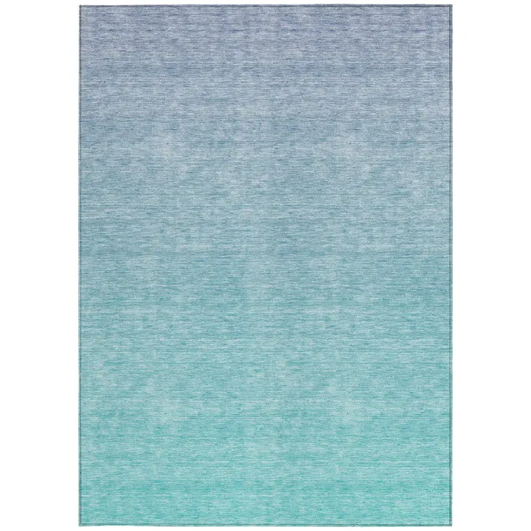 3' X 5' Sky Blue And Teal Blue Ombre Washable Indoor Outdoor Area Rug