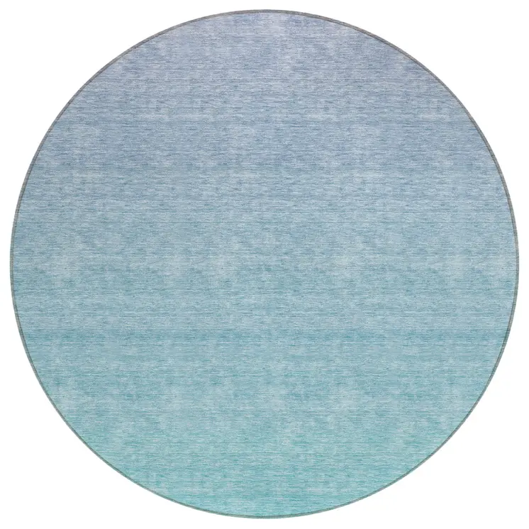 8' Sky Blue And Teal Blue Round Ombre Washable Indoor Outdoor Area Rug