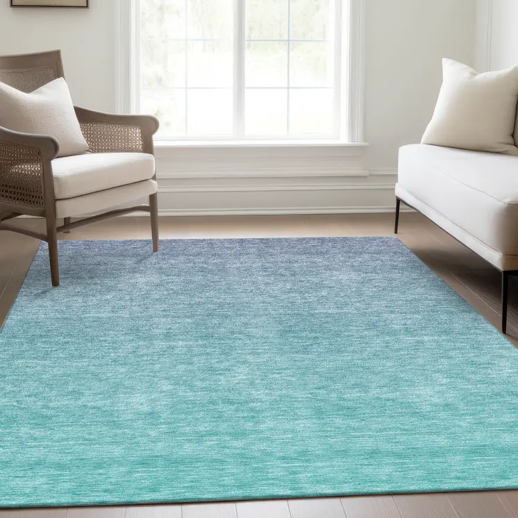 8' X 10' Sky Blue And Teal Blue Ombre Washable Indoor Outdoor Area Rug