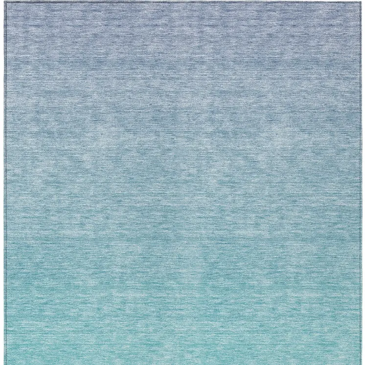 9' X 12' Sky Blue And Teal Blue Ombre Washable Indoor Outdoor Area Rug