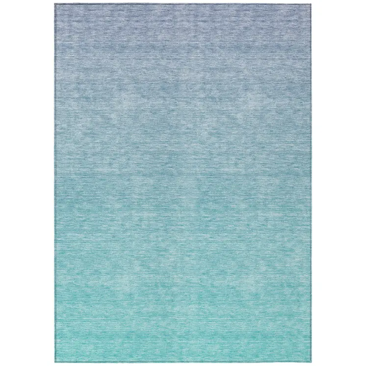 9' X 12' Sky Blue And Teal Blue Ombre Washable Indoor Outdoor Area Rug