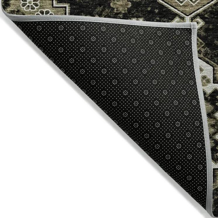 8' X 10' Black Ivory And Taupe Medallion Washable Indoor Outdoor Area Rug