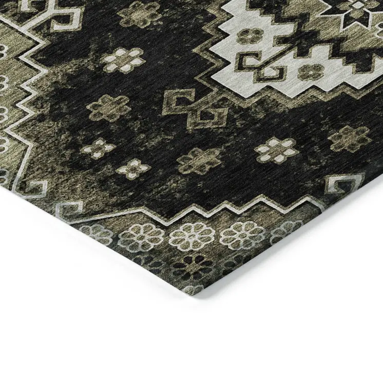 8' X 10' Black Ivory And Taupe Medallion Washable Indoor Outdoor Area Rug