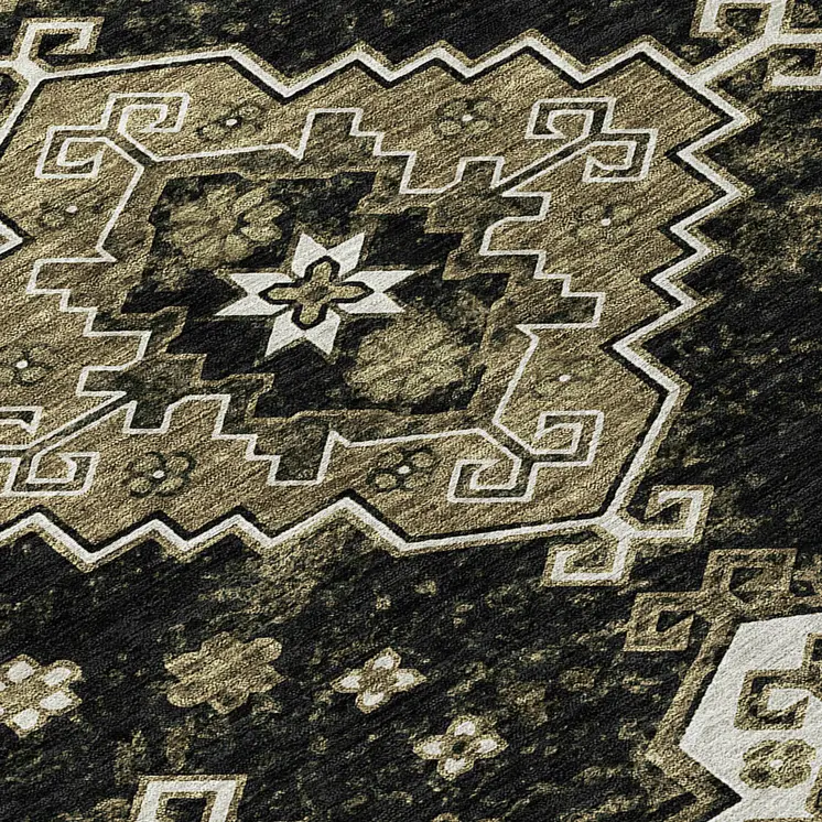 8' X 10' Black Ivory And Taupe Medallion Washable Indoor Outdoor Area Rug