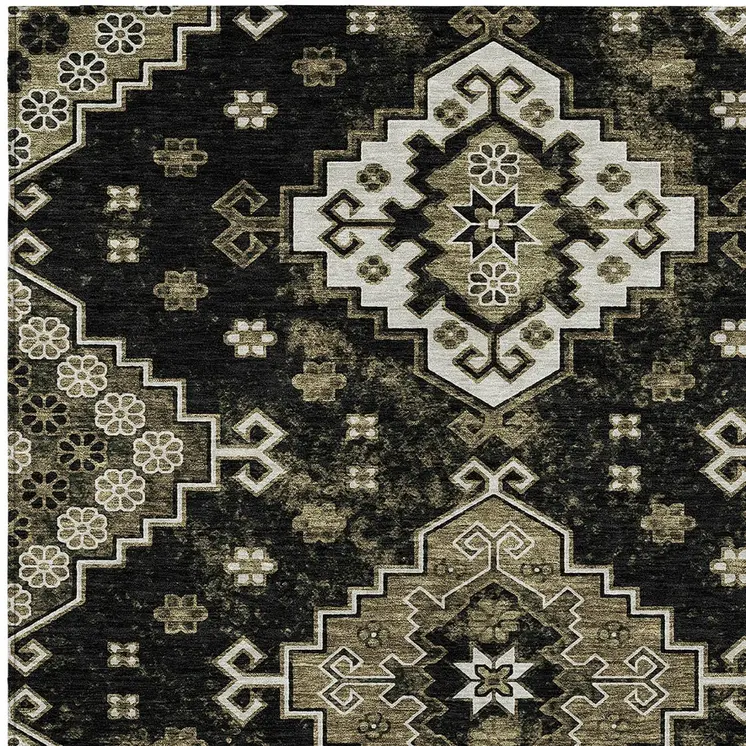 10' X 14' Black Ivory And Taupe Medallion Washable Indoor Outdoor Area Rug