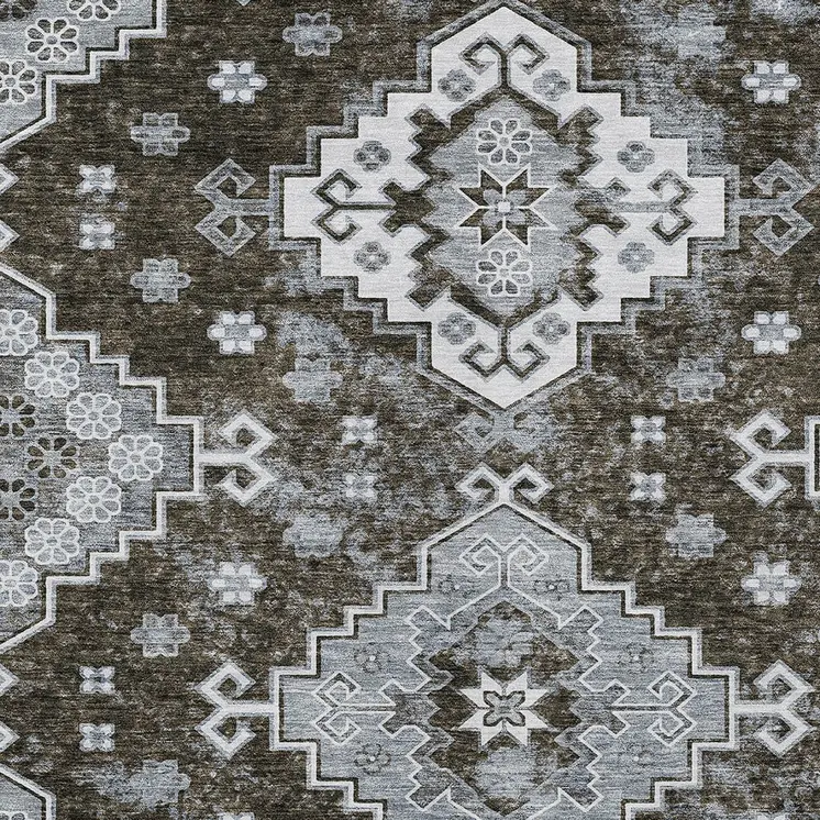 5' X 8' Brown And Gray Medallion Washable Indoor Outdoor Area Rug