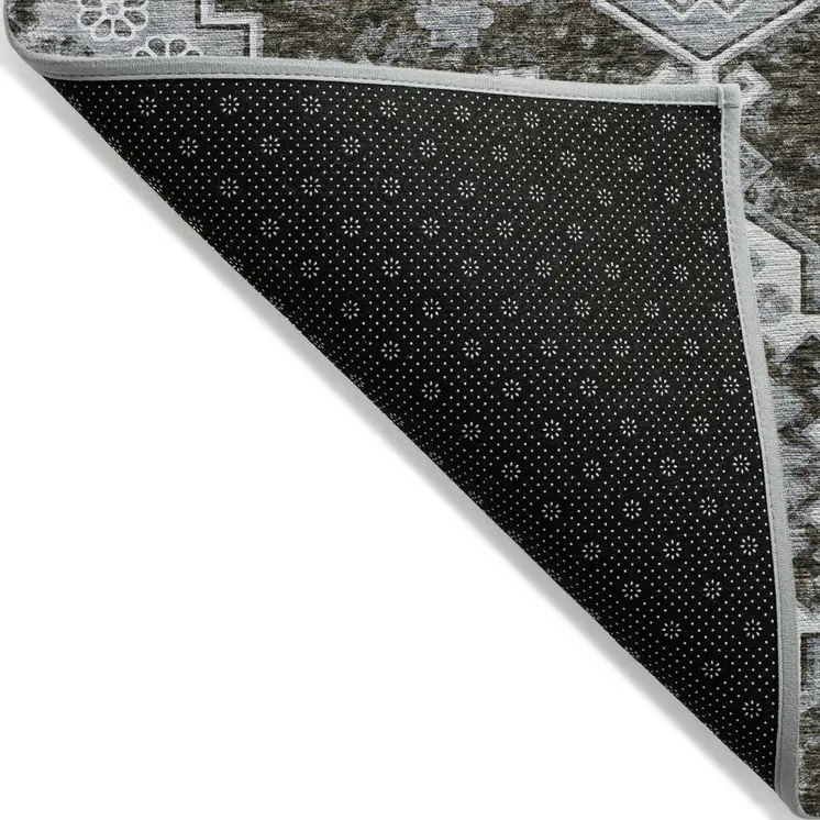 8' X 10' Brown And Gray Medallion Washable Indoor Outdoor Area Rug