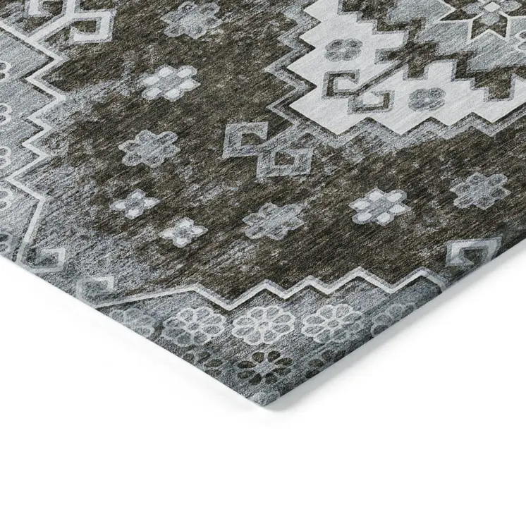 8' X 10' Brown And Gray Medallion Washable Indoor Outdoor Area Rug