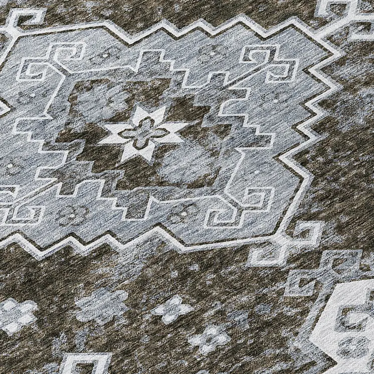 8' X 10' Brown And Gray Medallion Washable Indoor Outdoor Area Rug