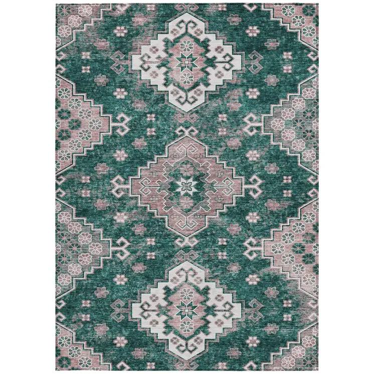 3' X 5' Emerald Brown And Ivory Medallion Washable Indoor Outdoor Area Rug