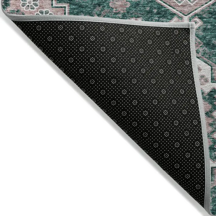 5' X 8' Emerald Brown And Ivory Medallion Washable Indoor Outdoor Area Rug