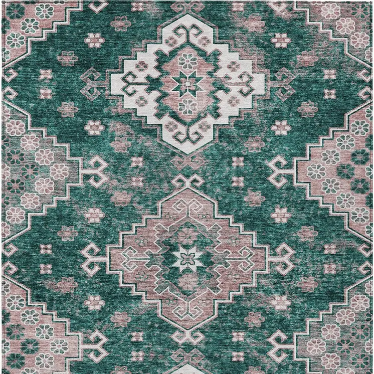 10' X 14' Emerald Brown And Ivory Medallion Washable Indoor Outdoor Area Rug