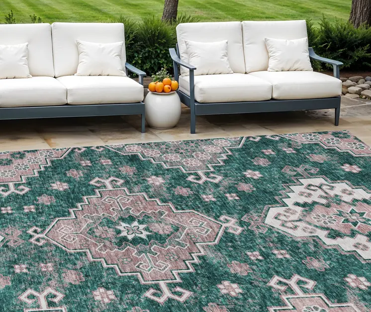 10' X 14' Emerald Brown And Ivory Medallion Washable Indoor Outdoor Area Rug