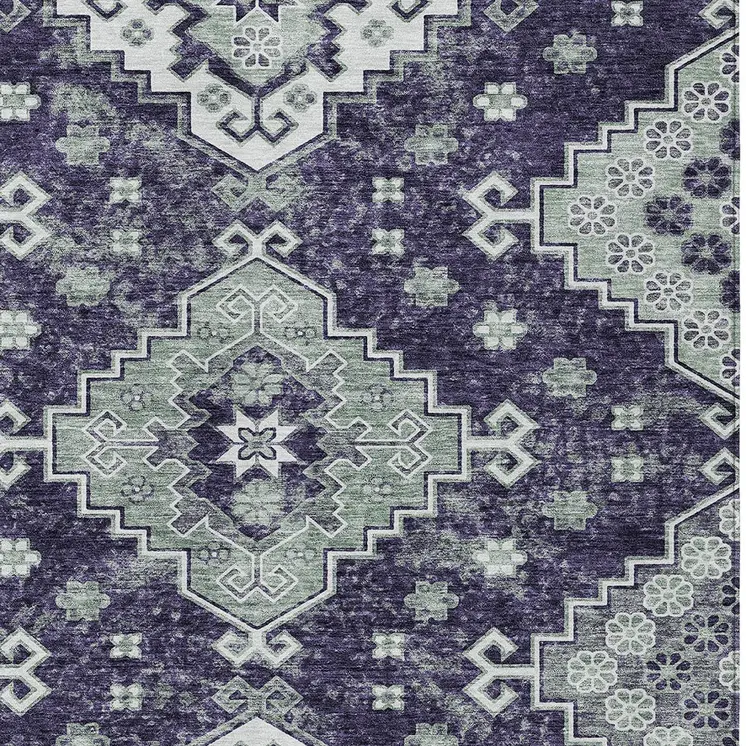 5' X 8' Purple Eggplant And Sage Medallion Washable Indoor Outdoor Area Rug