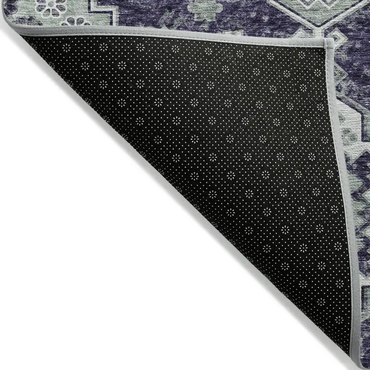 8' X 10' Purple Eggplant And Sage Medallion Washable Indoor Outdoor Area Rug