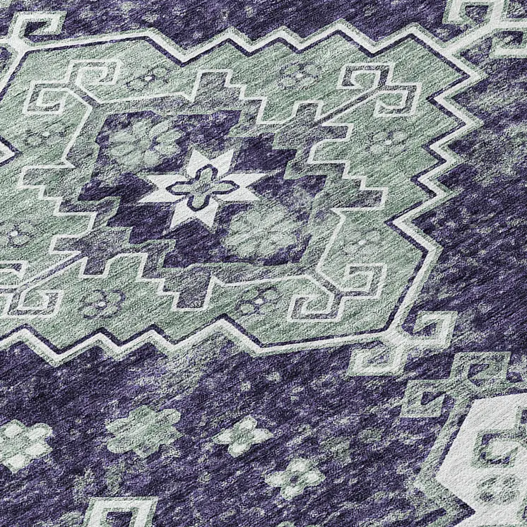 8' X 10' Purple Eggplant And Sage Medallion Washable Indoor Outdoor Area Rug