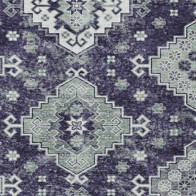10' X 14' Purple Eggplant And Sage Medallion Washable Indoor Outdoor Area Rug