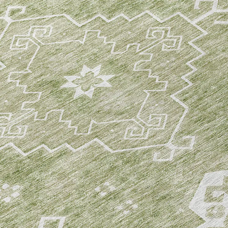 8' Artichoke Green Beige And Ivory Round Medallion Washable Indoor Outdoor Area Rug