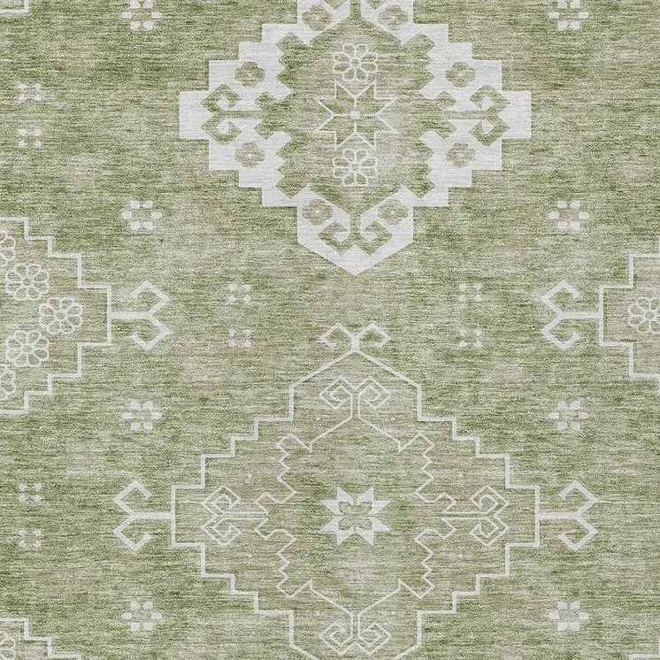 8' X 10' Artichoke Green Beige And Ivory Medallion Washable Indoor Outdoor Area Rug
