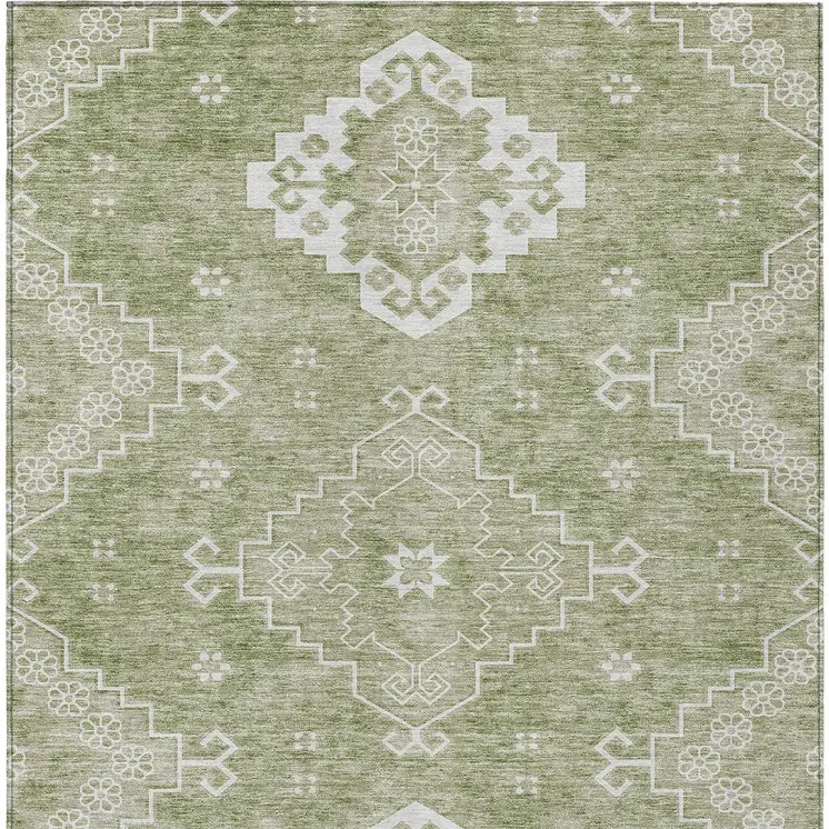 10' X 14' Artichoke Green Beige And Ivory Medallion Washable Indoor Outdoor Area Rug