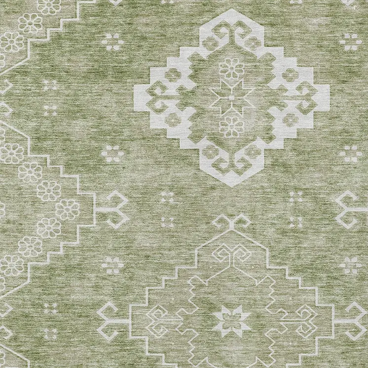 10' X 14' Artichoke Green Beige And Ivory Medallion Washable Indoor Outdoor Area Rug