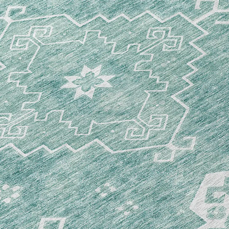8' Aqua Teal Blue And Ivory Round Medallion Washable Indoor Outdoor Area Rug