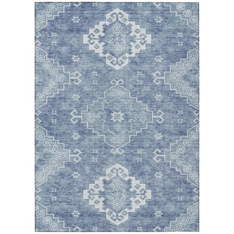 3' X 5' Navy Blue And Denim Blue Medallion Washable Indoor Outdoor Area Rug