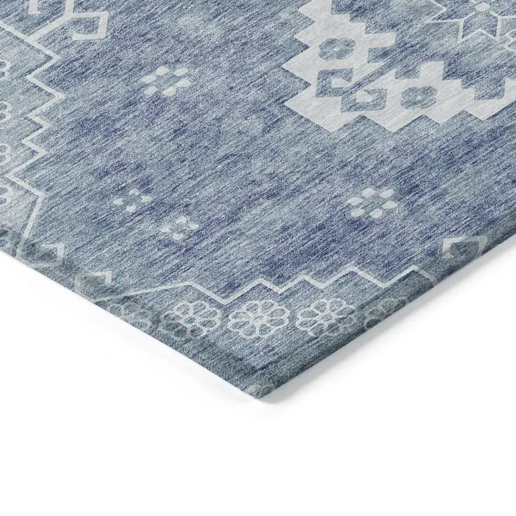 3' X 5' Navy Blue And Denim Blue Medallion Washable Indoor Outdoor Area Rug