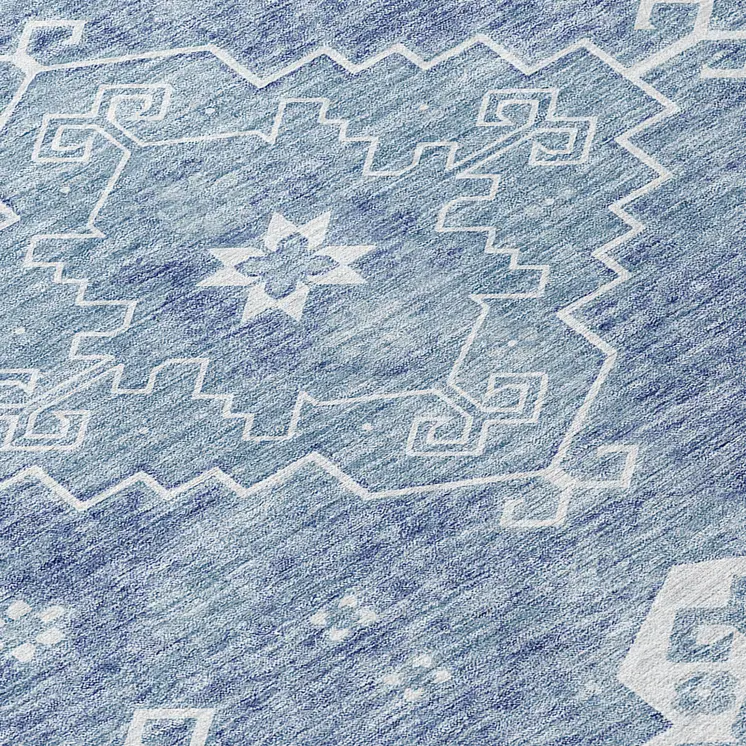 8' Navy Blue And Denim Blue Round Medallion Washable Indoor Outdoor Area Rug