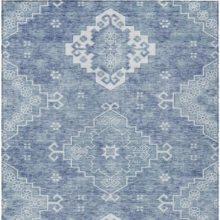 10' X 14' Navy Blue And Denim Blue Medallion Washable Indoor Outdoor Area Rug