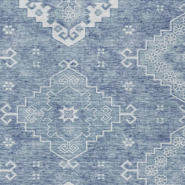 10' X 14' Navy Blue And Denim Blue Medallion Washable Indoor Outdoor Area Rug