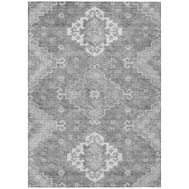 3' X 5' Gray And Ivory Medallion Washable Indoor Outdoor Area Rug