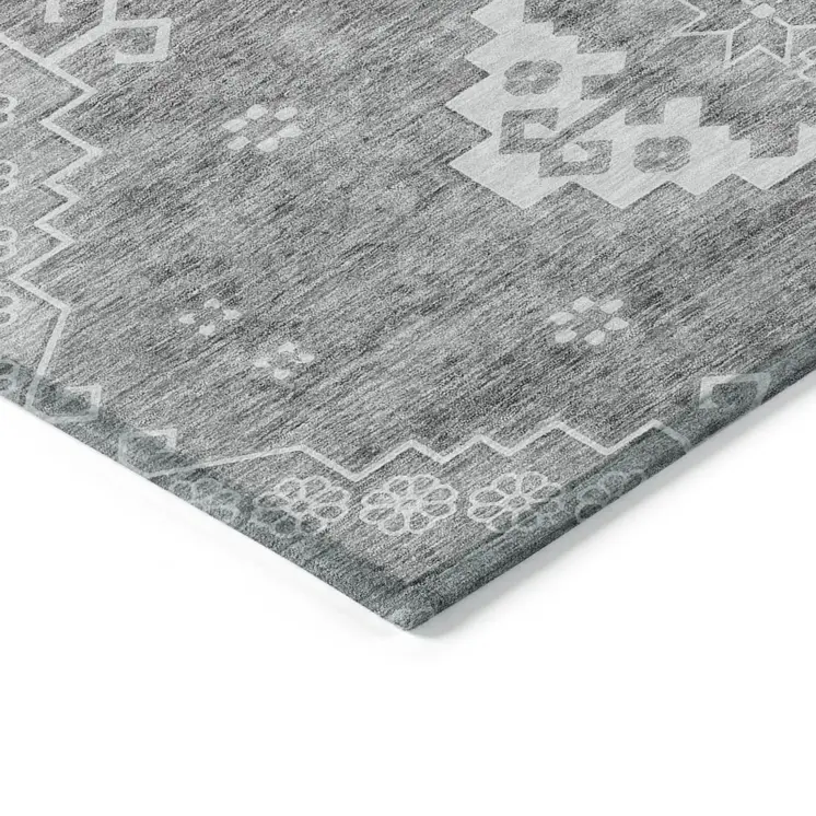 3' X 5' Gray And Ivory Medallion Washable Indoor Outdoor Area Rug